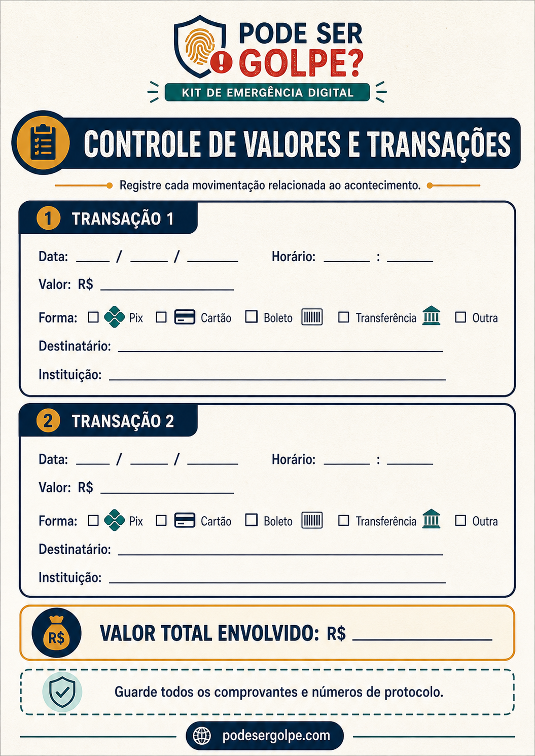 Controle de valores e transações